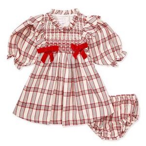 Iris & Ivy red plaid dress set with bows size 6months Christmas smocked